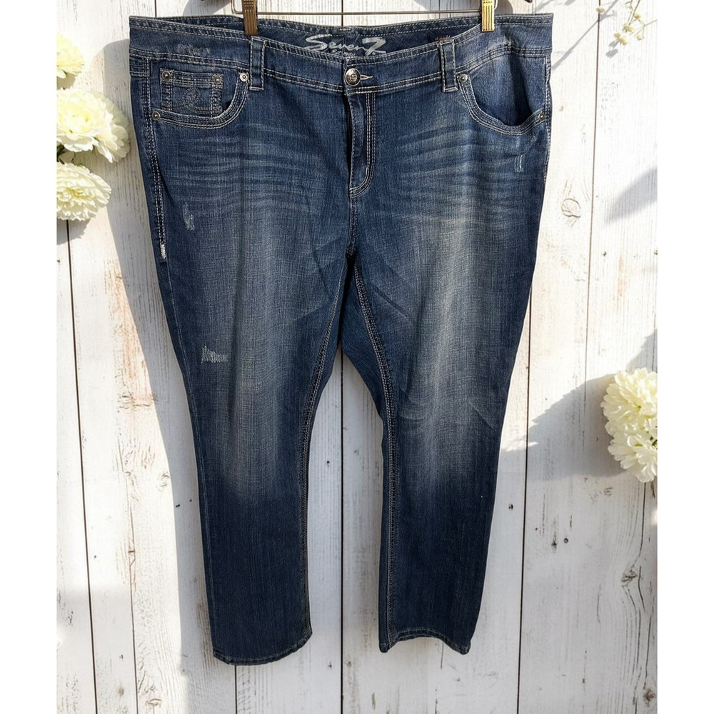 Seven7 Straight Leg Jeans Women's Size 24 Stretch Dark Blue Wash 32" Inseam - Picture 2 of 7